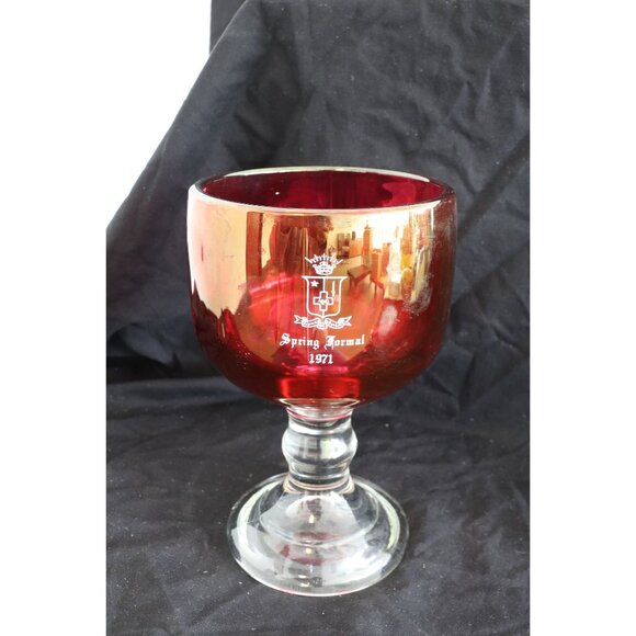 Vtg 1971 Spring Formal Rose Glass Goblet Clear Base Sigma Phi Epsilon SegEp - Picture 1 of 3